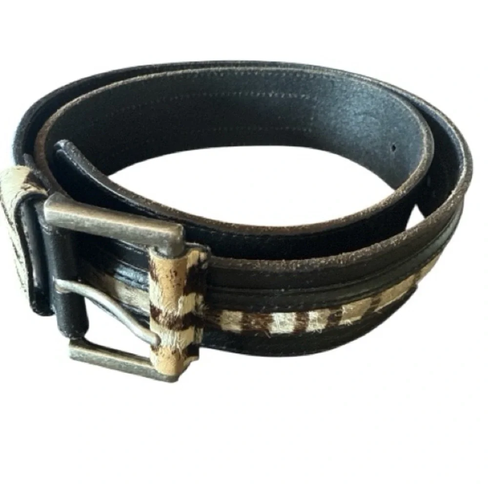 Linea Pelle Handmade Zebra Pony Hair Statement Belt Leather Western 38” Small